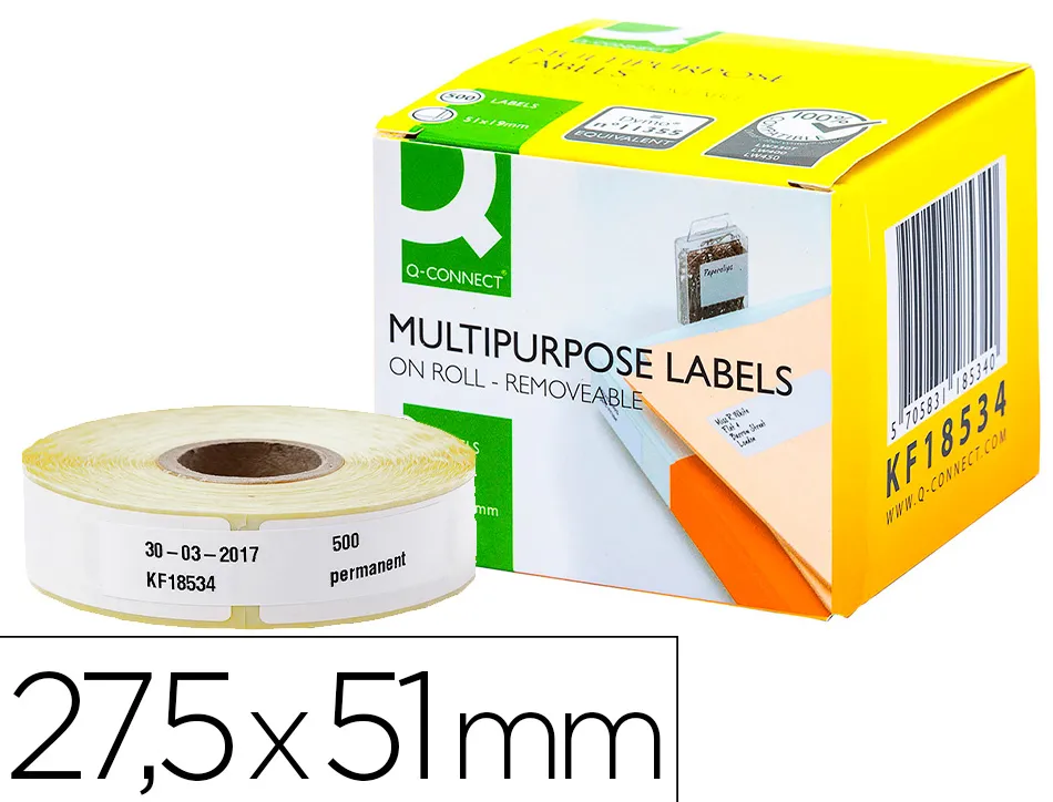 Étiquette adhésive q-connect 27,5x51mm compatible dymo 11355 détachable boîte 500 unités