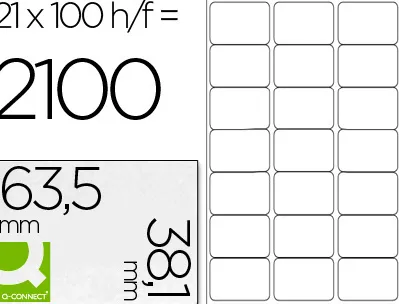 Étiquette adhésive q-connect 63.5x38.1mm coins arrondis imprimante jet d'encre laser copieur 100 feuilles 2100 unités
