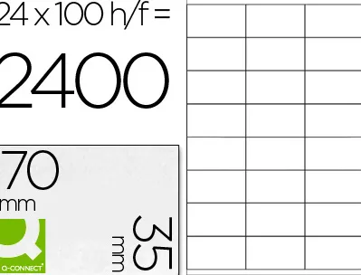 Étiquette adhésive q-connect 70x35mm coins droits imprimante jet d'encre laser copieur boîte 100 feuilles 2400 unités