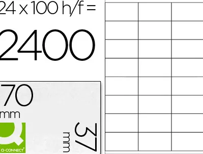 Étiquette adhésive q-connect 70x37mm coins droits imprimante jet d'encre laser copieur boîte 100 feuilles 2400 unités