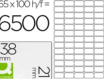 Étiquette adhésive q-connect 38.1x21.2mm coins arrondis imprimante jet d'encre laser copieur 100 feuilles 6500 unités