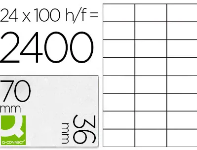 Étiquette adhésive q-connect 70x36mm coins droits imprimante jet d'encre laser copieur boîte 100 feuilles 2400 unités