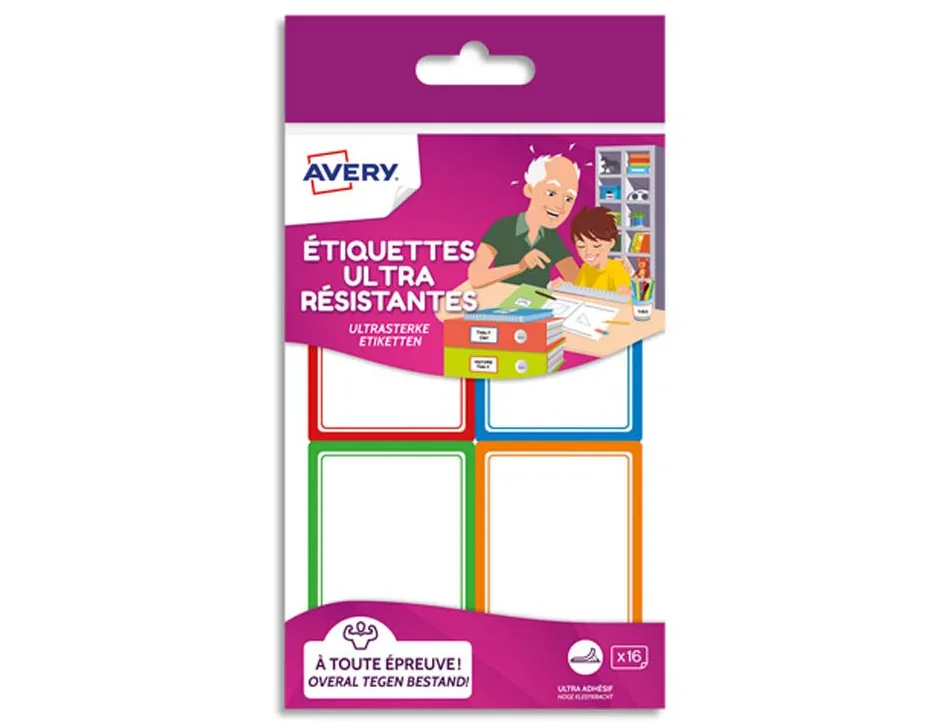 Étiquette avery adhésive 44x64mm cadre couleur ultra-résistante boîte 16 unités
