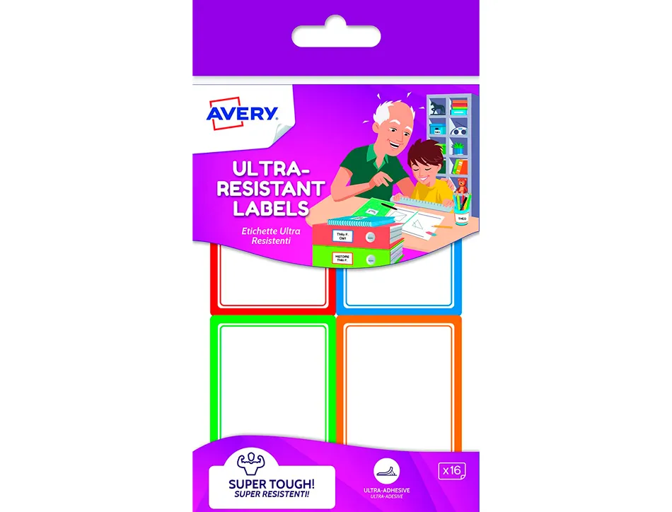 Étiquette avery adhésive 44x64mm cadre couleur ultra-résistante boîte 16 unités