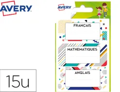 Étiquette avery matières scolaires graphiques 76x34mm boîte 15 unités