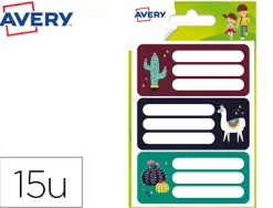 Étiquette avery scolaire lama cactus 76x34mm boite 15 unites