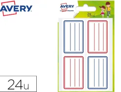 Étiquette scolaire avery lignes bleues et rouges adhésif permanent 36x56mm sachet 24 unités