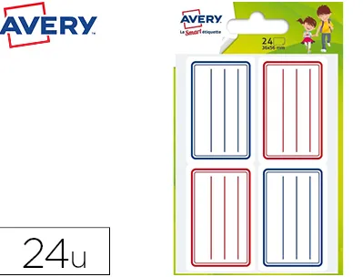Étiquette scolaire avery lignes bleues et rouges adhésif permanent 36x56mm sachet 24 unités