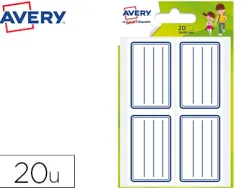 Étiquette scolaire avery lignes bleues adhésif permanent 36x56mm sachet 20 unités