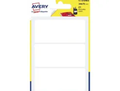 Étiquettes avery blanches permanentes 34 x 75 mm sachet 21