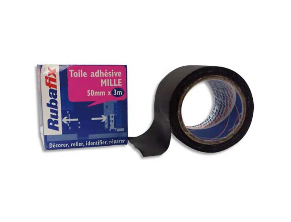 Toile adhésive rubafix mille toile coton plastifiée grand teint imperméable écriture possible 50mmx3m coloris noir