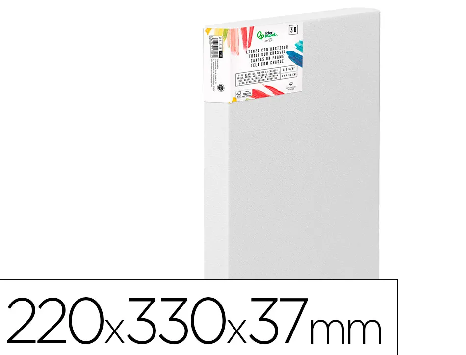 Toile sur chassis 3d liderpapel 4p extra large agrafee au dos 100% coton 22x33 cm 380g/m2 certifie