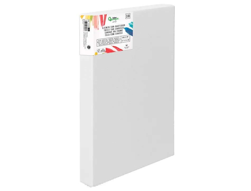Toile sur chassis 3d liderpapel 4p extra large agrafee au dos 100% coton 22x33 cm 380g/m2 certifie