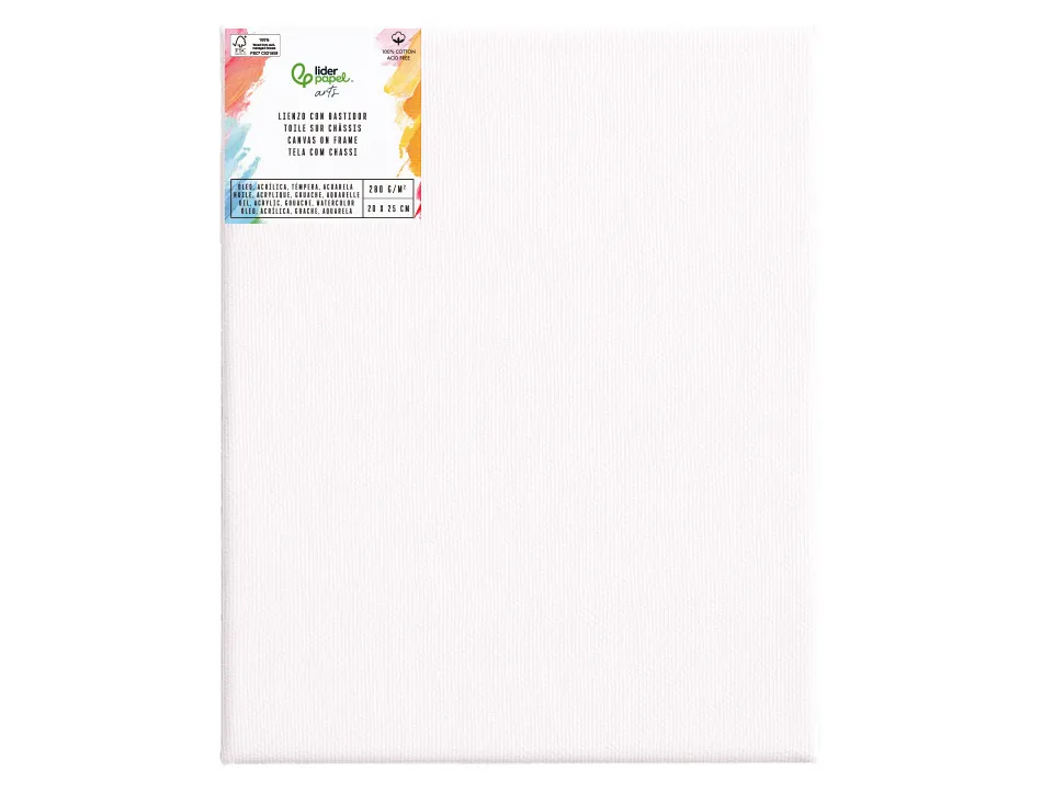 Toile sur chassis liderpapel 3p agrafee au dos 100% coton bords en bois 20x25 cm 280g/m2 certifie