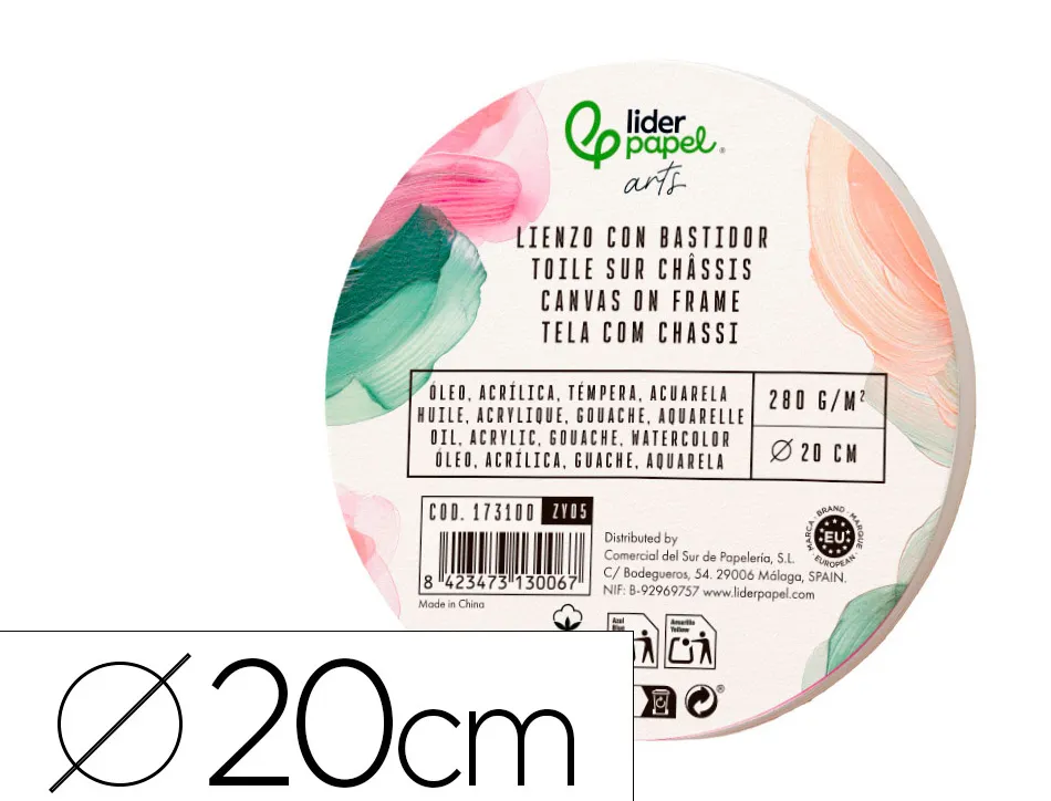 Toile sur chassis rond liderpapel agrafee au dos 100% coton bords en bois 20 cm 280g/m2