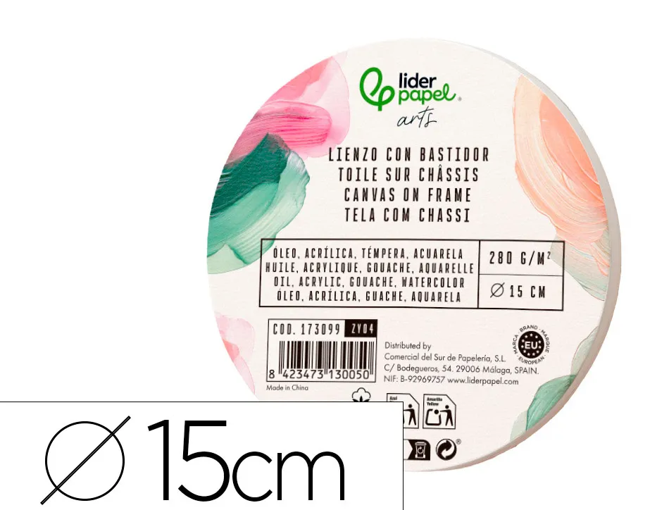 Toile sur chassis rond liderpapel agrafee au dos 100% coton bords en bois 15 cm 280g/m2