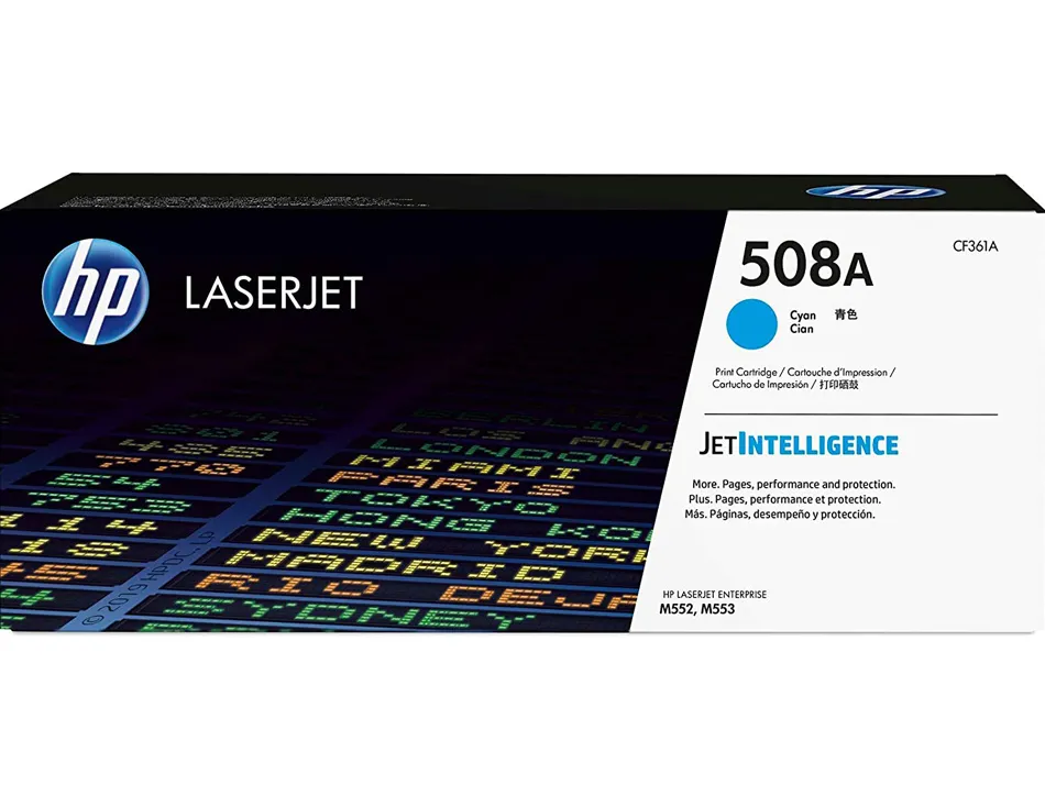 Toner laser hp n.508a laserjet entreprise m552/m553/m577 couleur cyan 5000p