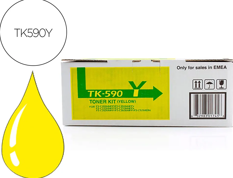 Toner laser kyocera 1t02kvanl0 tk590y pour fsc2016/2026/2126/5250/p2026cdn couleur jaune 5000p
