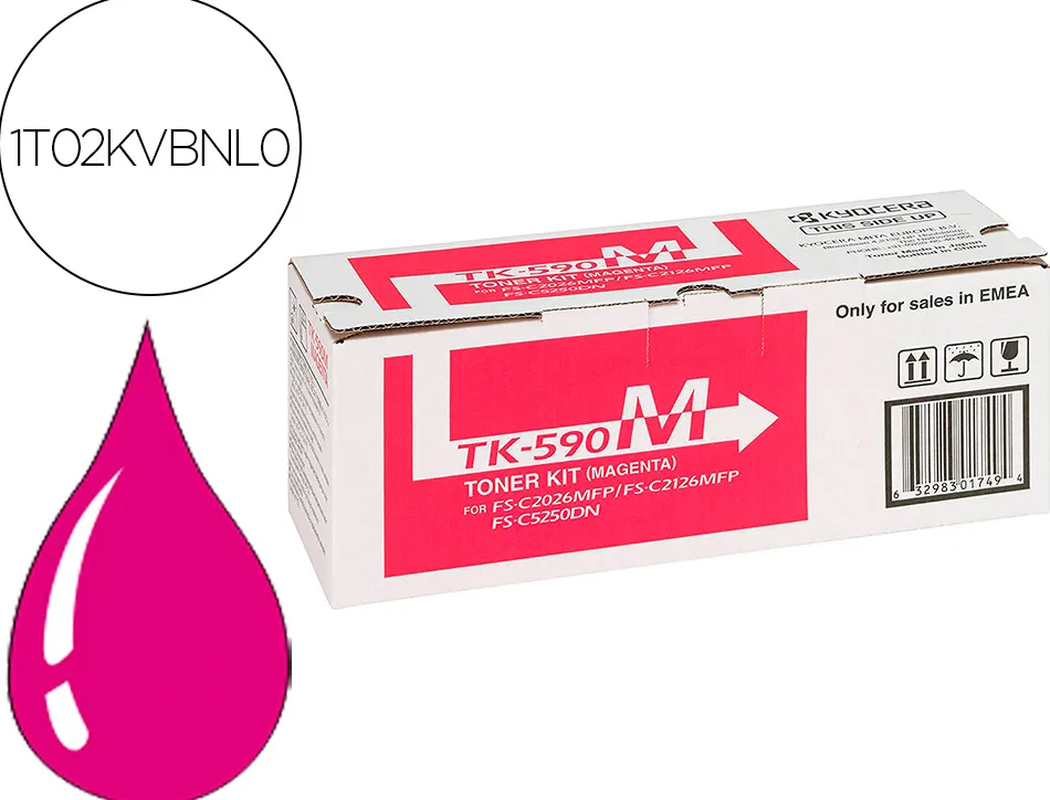 Toner laser kyocera 1t02kvbnl0 tk590m pour fsc2016/2026/2126/5250/p2026cdn couleur magenta
