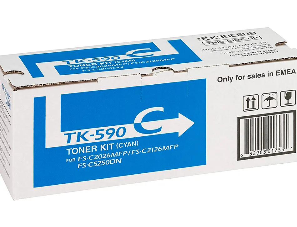 Toner laser kyocera 1t02kvcnl0 tk590c pour fsc2016/2026/2126/5250/p2026cdn couleur cyan 5000p