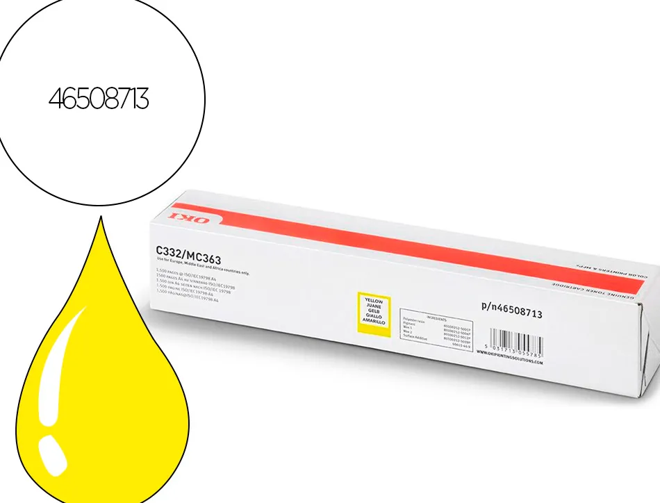 Toner laser oki 46508713 couleur jaune 1500 pag