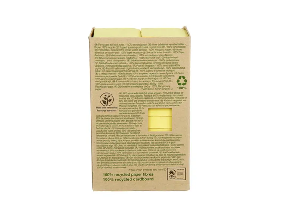 Tour de notes post-it recyclées 38 x 51 mm coloris jaune 24 blocs