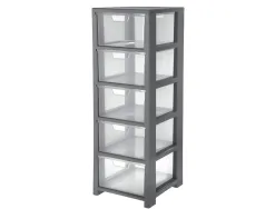 Tour de rangement cep office 5 tiroirs transparent dim 32,5x35xh95,6cm coloris noir
