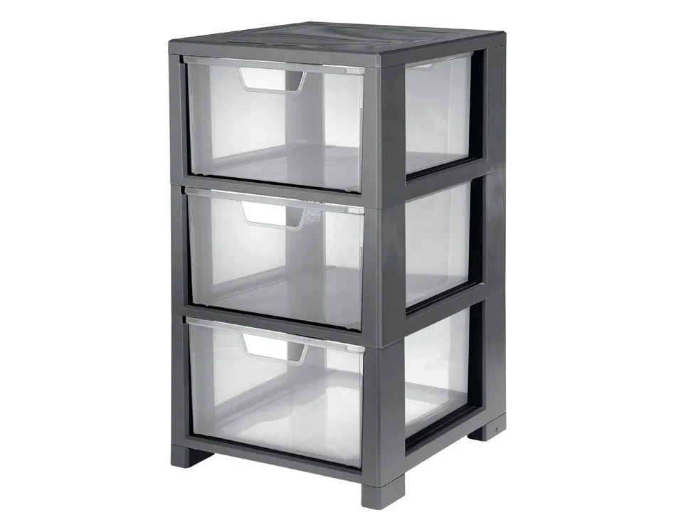 Tour de rangement cep office 3 tiroirs transparent dim 32,5x35xh59,5cm coloris noir
