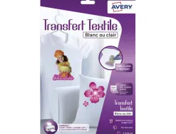 Transfert textile avery a4 jet d encre paquet de 8 coloris blanc ou clair