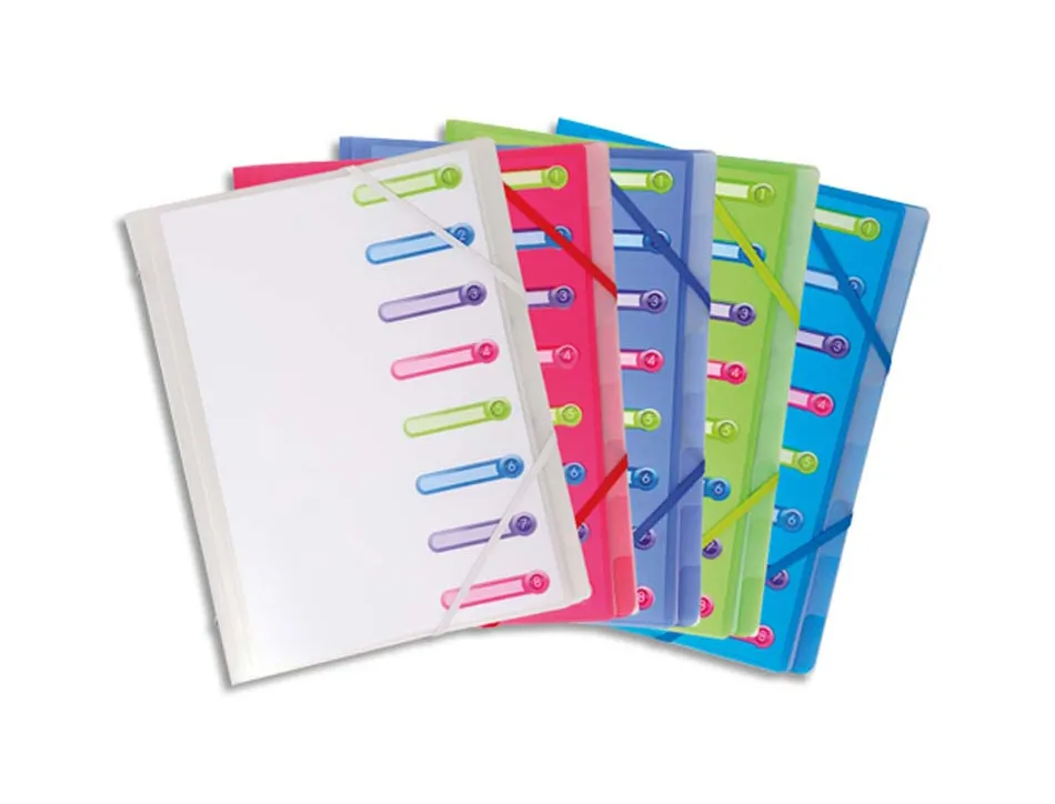 Trieur chromaline exacompta polypro 8 compartiments format a4 avec pochette 3 rabats