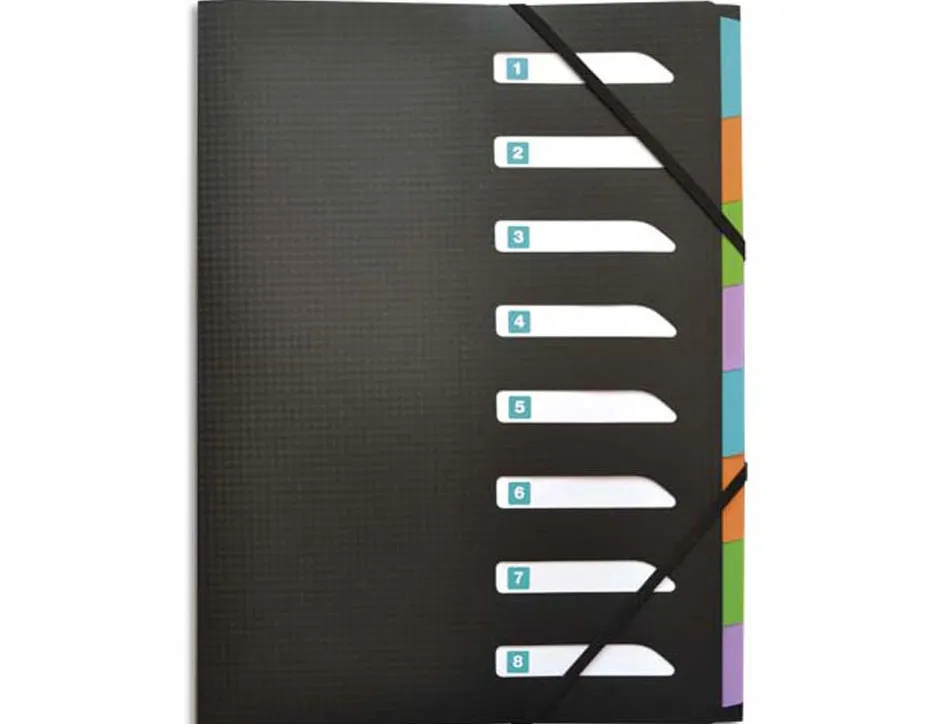 Trieur elba memphis polypropylène a4+ 8 compartiments 3 rabats élastique indexation fiche amovible coloris noir
