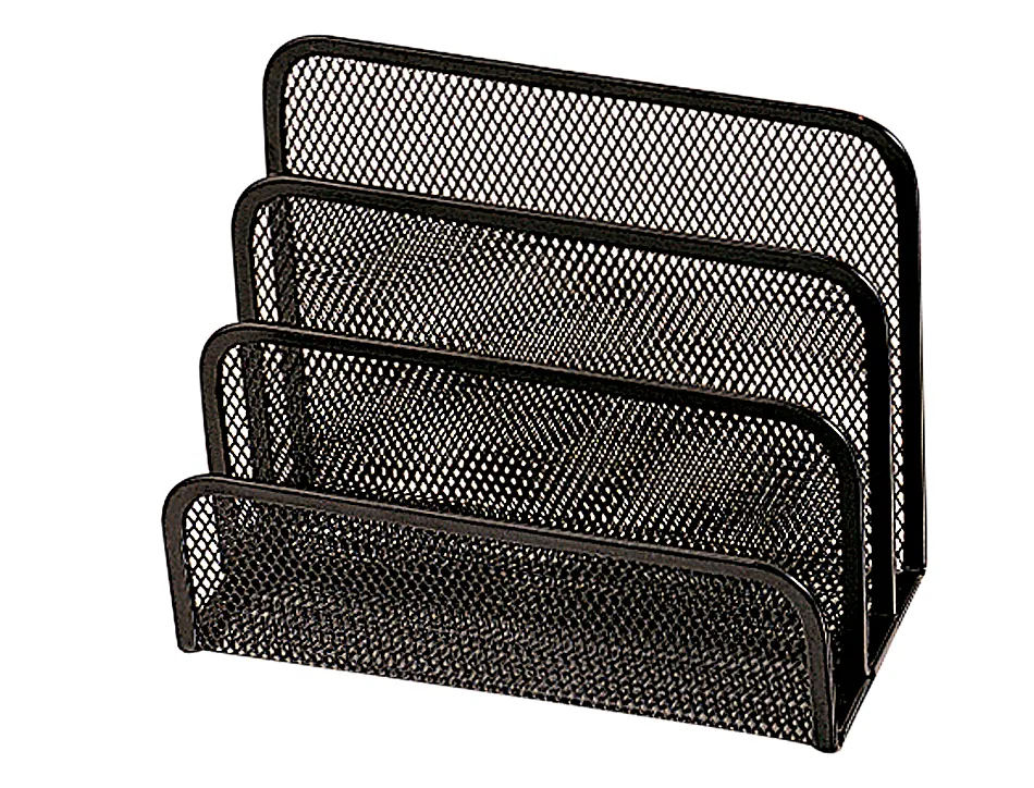 Trieur enveloppes q-connect métal mesh maille métallique 3 compartiments courrier 175x140x80mm coloris noir