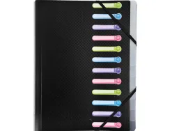 Trieur exacompta 3 rabats polypropylène a4+ 12 compartiments fenêtres fermeture élastique coloris noir