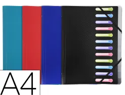 Trieur exacompta 3 rabats polypro a4 avec elastiques et fenetres 12 compartiments coloris assortis