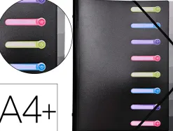 Trieur exacompta 3 rabats polypropylène a4+ 8 compartiments fenêtres fermeture élastique coloris noir