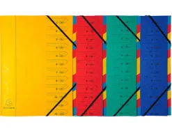 Trieur exacompta carte lustrée 355g a4+ 245x322mm dos agrafé 12 compartiments couverture imprimée 4 coloris assortis