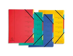 Trieur exacompta carte lustrée 355g a4+ 245x322mm dos agrafé 7 compartiments couverture imprimée 4 coloris assortis