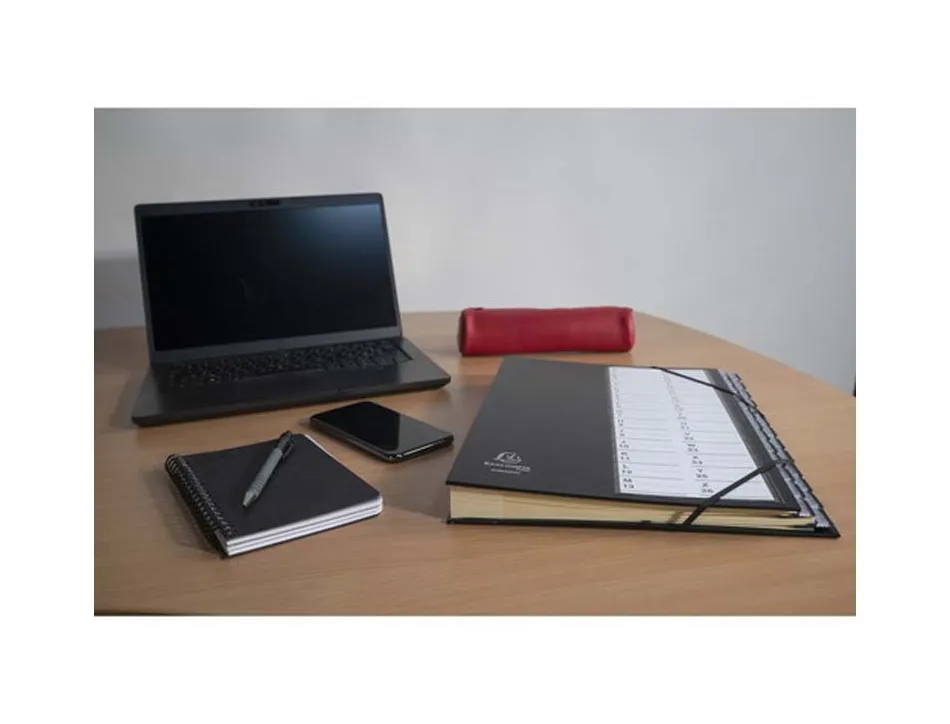 Trieur exacompta ordonator carton recouvert pvc 25x33cm alphanumérique 26 compartiments 850f dos extensible coloris noir