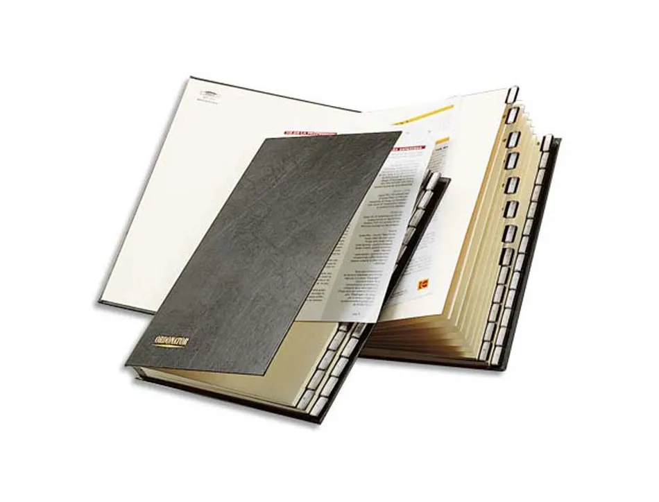 Trieur exacompta ordonator carton recouvert pvc 25x33cm alphabétique 26 compartiments 300f dos extensible coloris noir