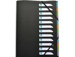 Trieur oxford memphis polypropylène a4+ 12 compartiments 3 rabats élastique indexation fiche amovible coloris noir