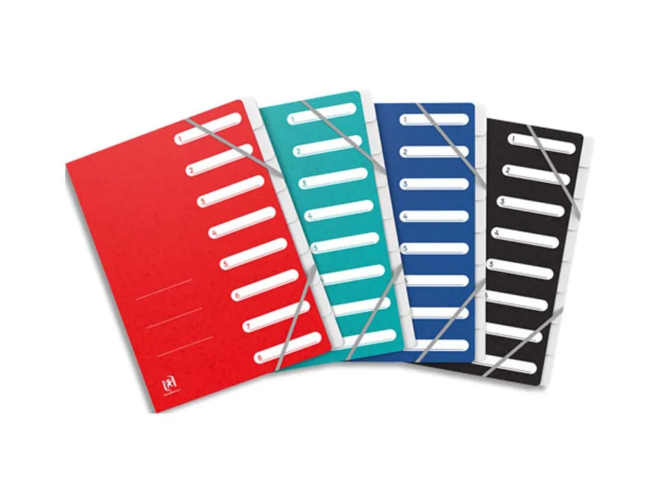 Trieur oxford top file+ agrafe carte multistrat a4 8 positions numeriques fermetureelastique 4 coloris assortis