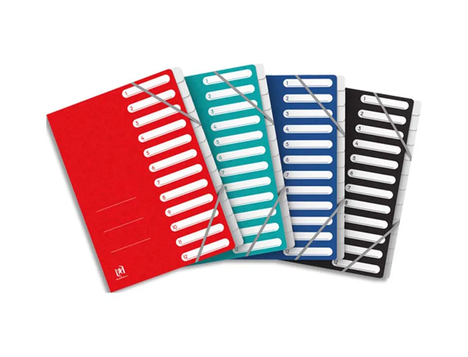 Trieur oxford top file+ agrafe carte multistrat resistante a4 12 positions numeriques ferm elas coloris
