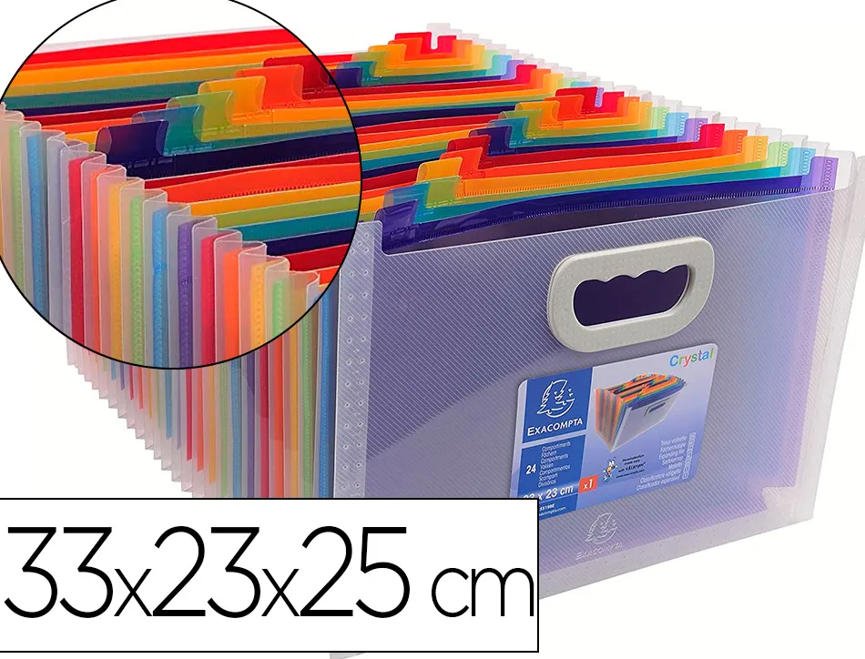Trieur valisette exacompta polypropylène 33x23x25cm 24 compartiments dos extensible onglets étiquettes fournies cristal