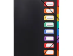 Trieur viquel à soufflets polypropylène 5/10e 8 compartiments fermeture élastique porte étiquette noir