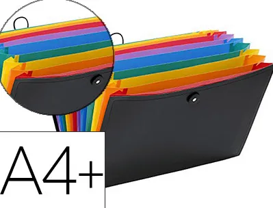 Trieur viquel rainbow class pp 8/10e 350x245mm 12 positions extensible fermeture bouton riveté élastique coloris noir