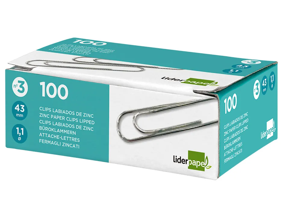 Trombone liderpapel zinc bout rond 43mm boîte 100 unités