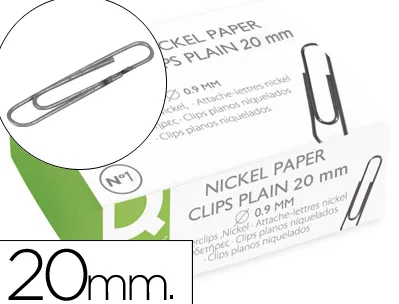 Trombone q-connect nickelé bout rond 20mm boîte carton 100 unités