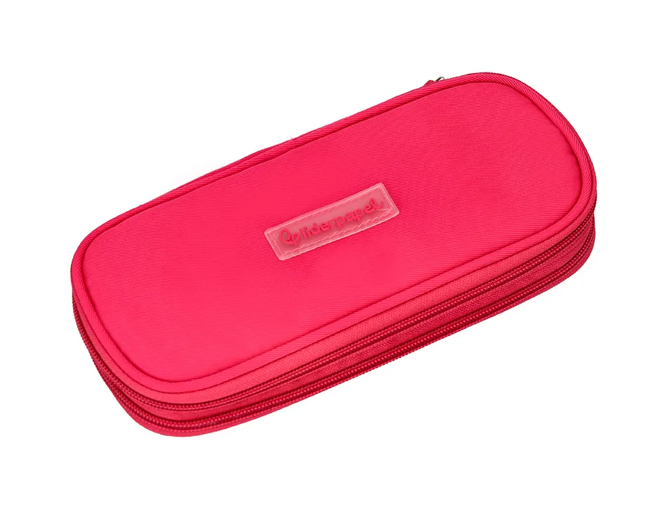 Trousse liderpapel color pop 2 fermetures eclair avec 1 compartiment extensible coloris rose fuschia 230x60mm