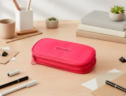 Trousse liderpapel color pop 2 fermetures eclair avec 1 compartiment extensible coloris rose fuschia 230x60mm