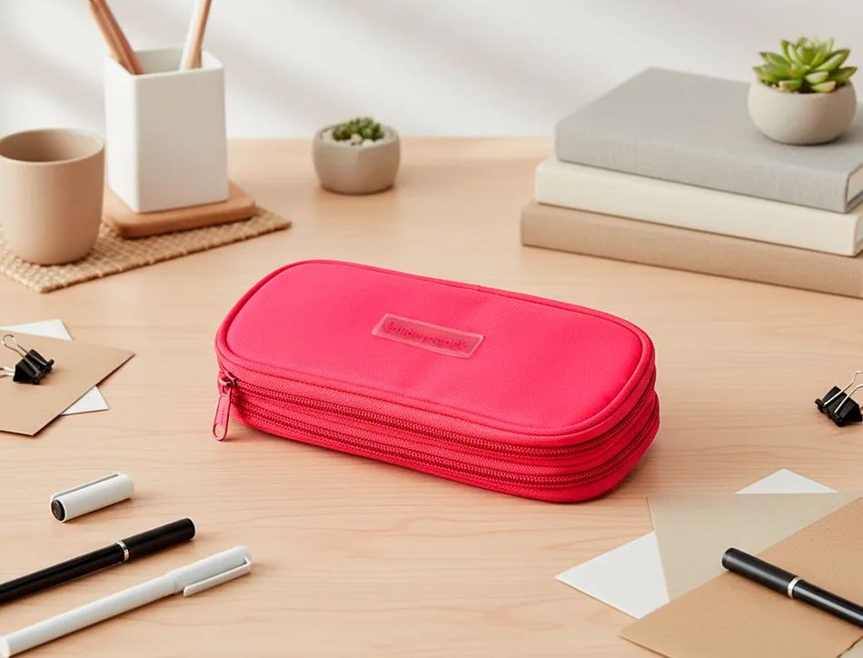 Trousse liderpapel color pop 2 fermetures eclair avec 1 compartiment extensible coloris rose fuschia 230x60mm